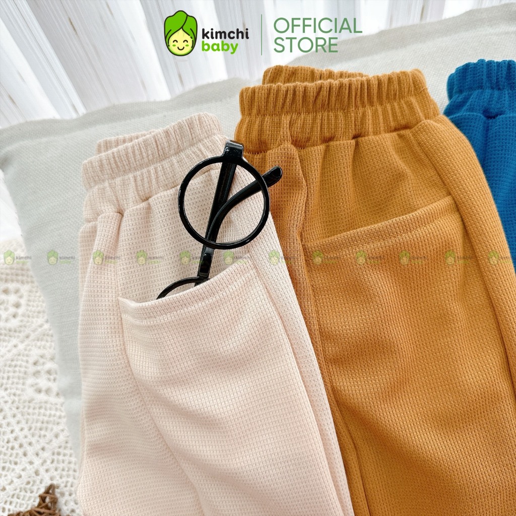 Quần Dài Cho Bé Trai, Bé Gái KIMCHIBABY Vải Tổ Ong Túi Hộp, Quần Cho Bé Mặc Thu Đông Phong Cách Hàn Quốc KCQD303