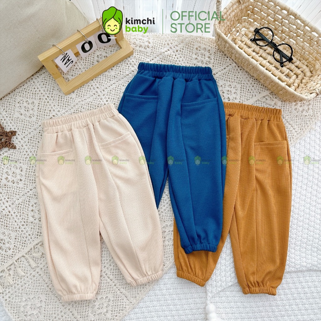 Quần Dài Cho Bé Trai, Bé Gái KIMCHIBABY Vải Tổ Ong Túi Hộp, Quần Cho Bé Mặc Thu Đông Phong Cách Hàn Quốc KCQD303