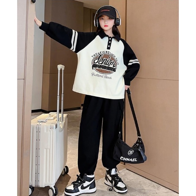 Bộ quần áo polo thu đông bé gái 18-55kg từ 6-14 tuổi mẫu Senior. Đồ bộ bé gái, set đồ bé gái