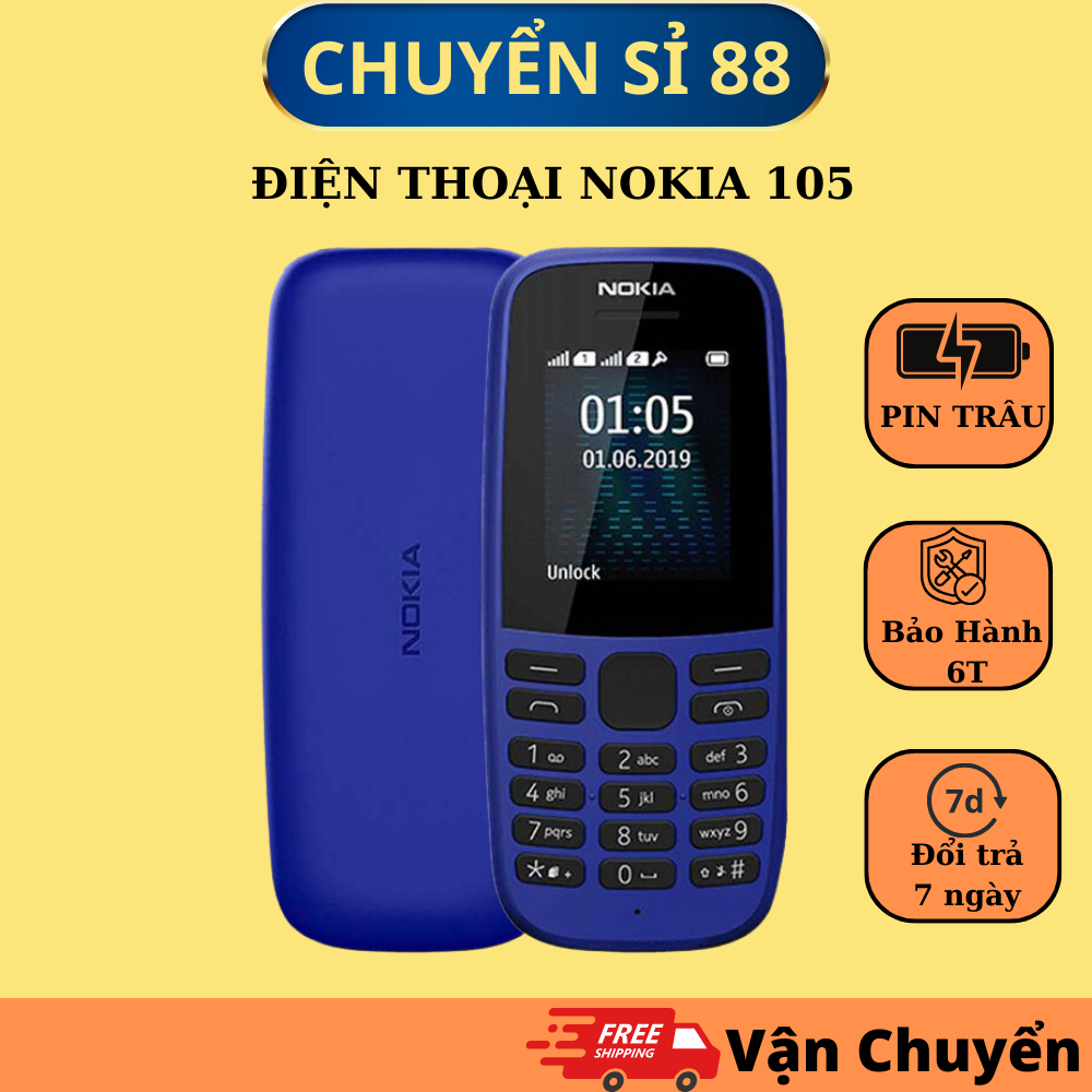 Điện thoại Nokia 105 4G 2 Sim bản mới nhất 2019, Điện Thoại Main Zin Chính Hãng 100% Loa To Sóng Khoẻ Kèm pin Pin Sạc