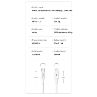 Cáp Sạc Nhanh Remax RC-191 65W Cổng Type C ra Type C