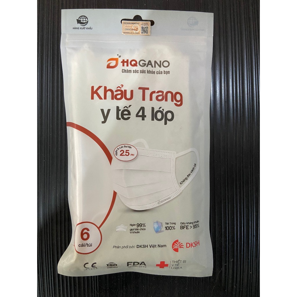 [ Quà tặng ] Gói khẩu trang y tế 4 lớp HQGano (6 cái/túi)