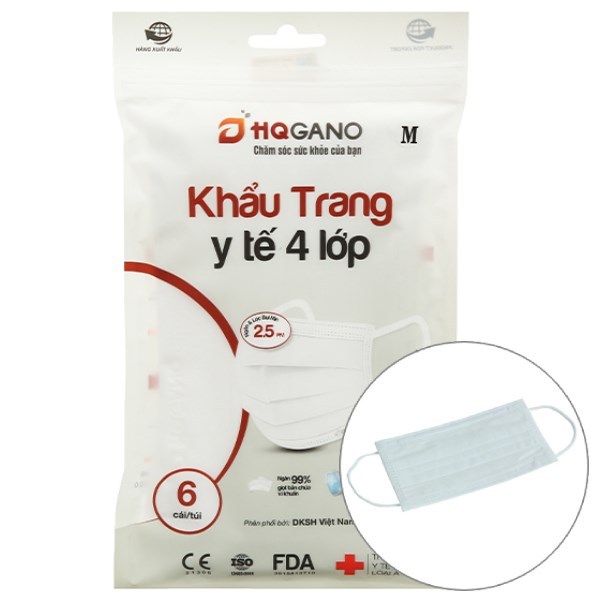 [ Quà tặng ] Gói khẩu trang y tế 4 lớp HQGano (6 cái/túi)