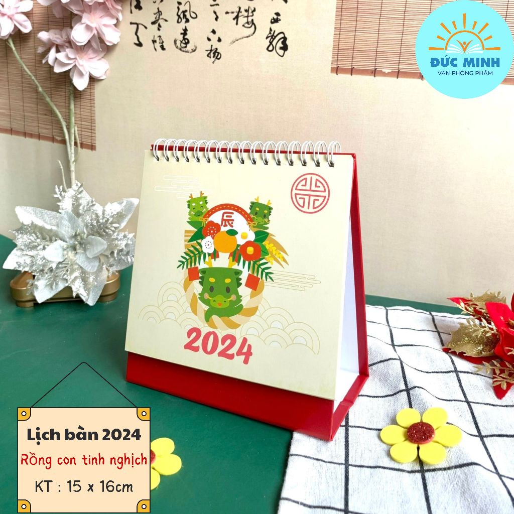 Lịch để bàn 2024, vẽ tay sang trọng, 15x16cm,  hành trình 1 năm - Góc học tập sáng tạo