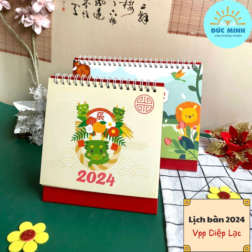 Lịch để bàn 2024, vẽ tay sang trọng, 15x16cm,  hành trình 1 năm - Góc học tập sáng tạo