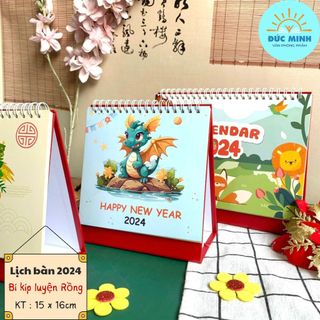 <𝐊𝐡𝐨 𝐬𝐢̉>Lịch để bàn 2024, vẽ tay sang trọng, 15x16cm,  hành trình 1 năm - Góc học tập sáng tạo(sỉ/lẻ)