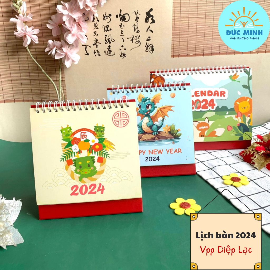 Lịch để bàn 2024, vẽ tay sang trọng, 15x16cm,  hành trình 1 năm - Góc học tập sáng tạo
