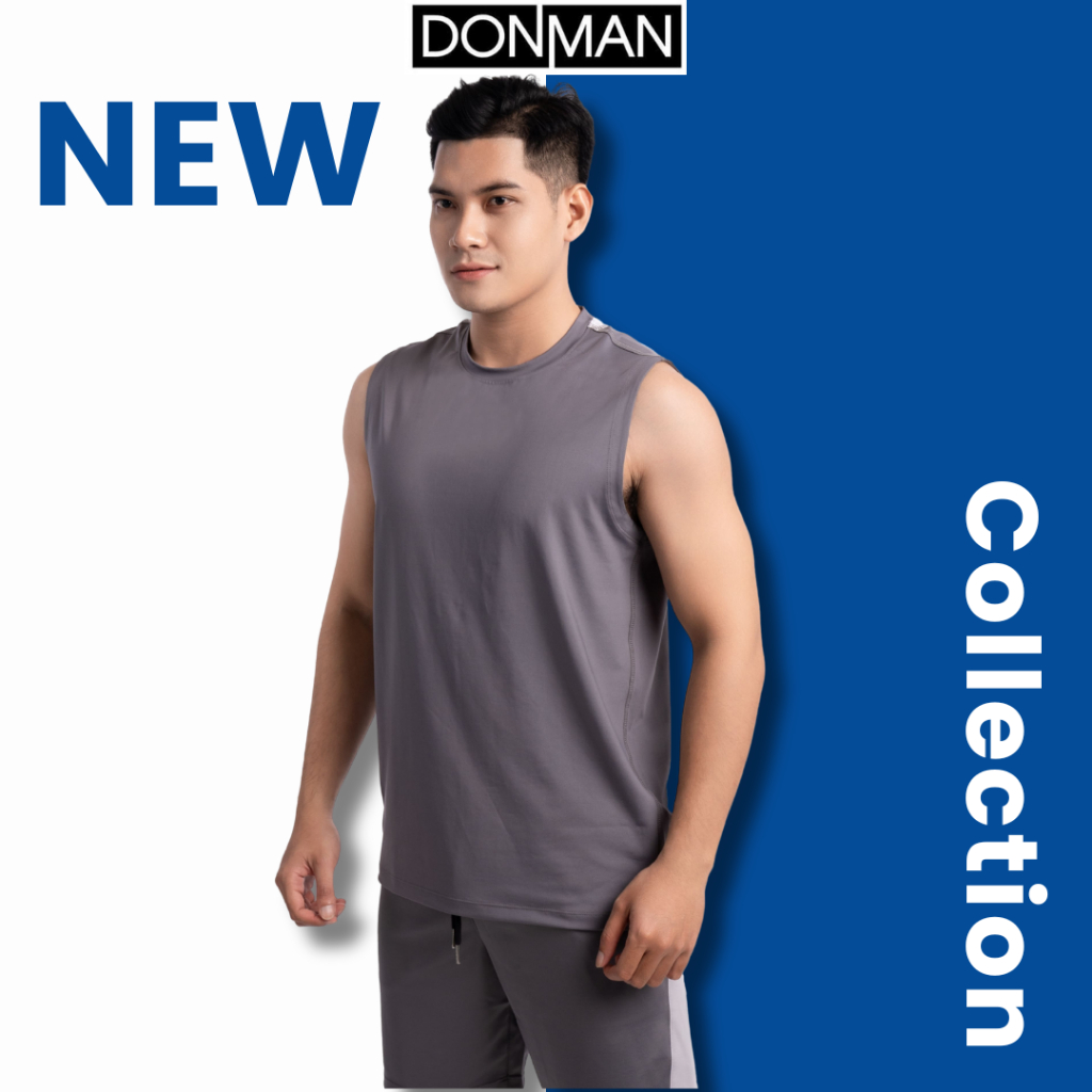 Áo thun tanktop nam DONMAN thiết kế sát nách để chơi thể thao, tập gym thun co giãn tốt - ATN03