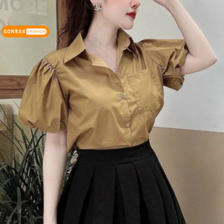 Áo sơ mi nữ Goness thiết kế kiểu tay bồng ngắn đẹp form suông nhiều màu sơmi cộc thời trang Hàn Quốc