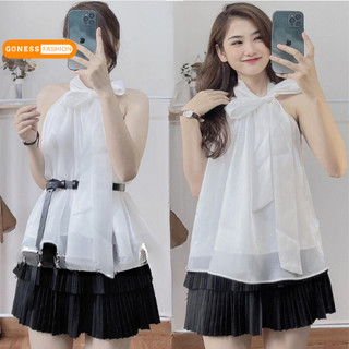 Áo voan thắt nơ rời buộc 2 kiểu áo yếm dáng mềm mại tiểu thư Hàn Quốc mặc được hai kiểu Goness