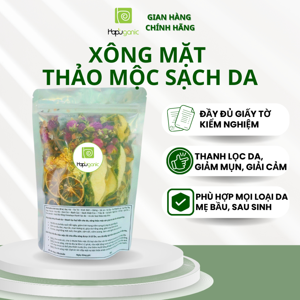 Thảo Mộc Xông Mặt Thảo Dược Thải Độc Se Khít Lỗ Chân Lông Thiên Nhiên Hapuganic 100G