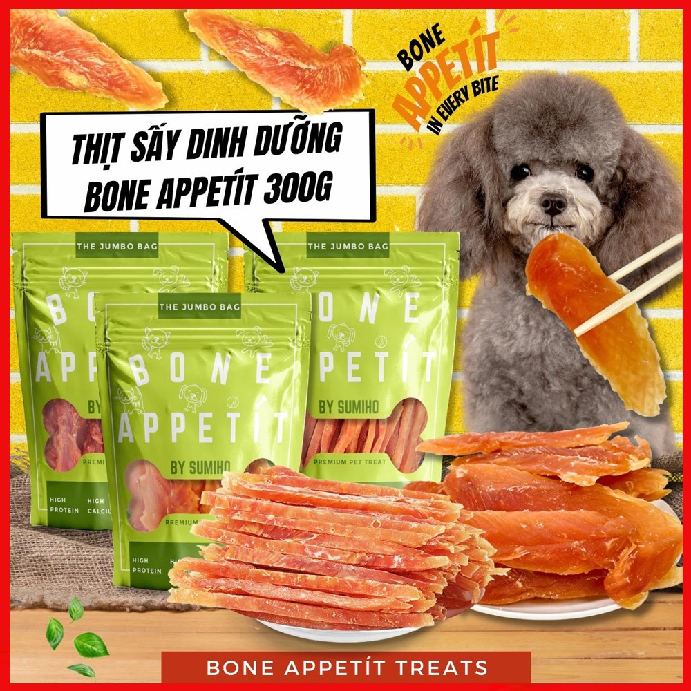 Thịt sấy dinh dưỡng cho chó Bone Appétit by Sumiho (gói 300gr) bánh snack thưởng ăn vặt cho cún