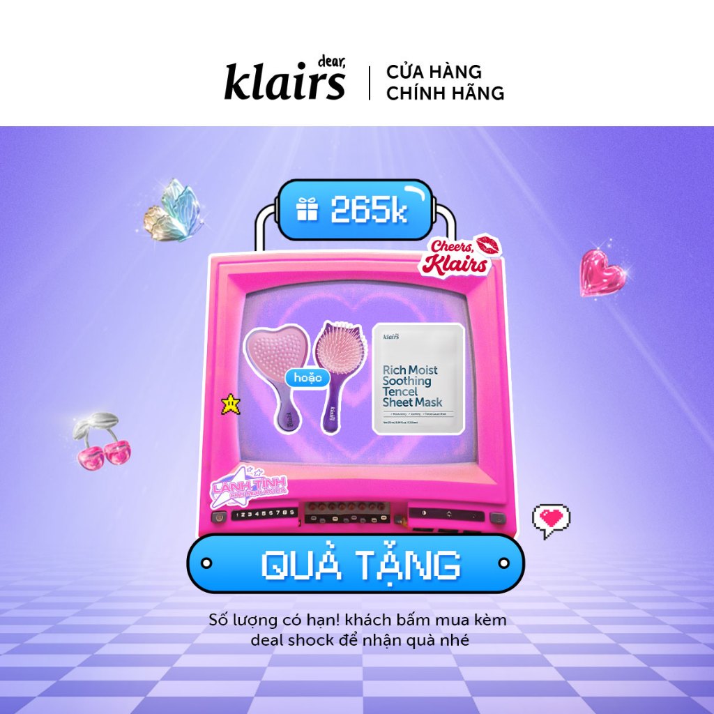 1 QT Dear, Klairs lược nhựa + 1 Rich Moist Soothing mask
