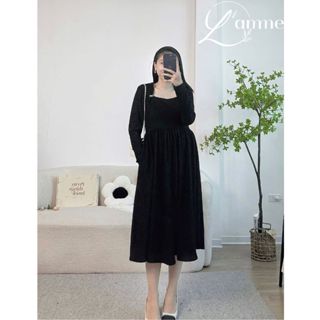 Đầm bầu dự tiệc Jolie Dress váy thiết kế thu đông dài tay cổ vuông thanh lịch thời trang By Lamme