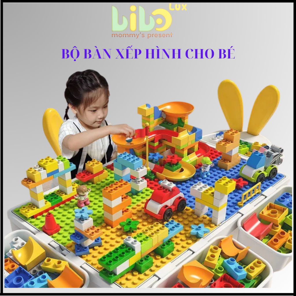 Bộ bàn ghế lắp ráp xếp hình lego đa năng kiêm bàn học cho bé