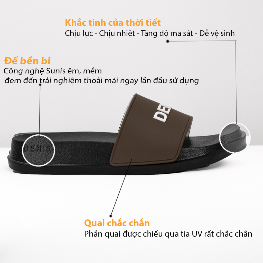 Dép quai ngang nam nữ Denis DN13 Unisex Slipper Màu nâu đế đen tính Ngoài trời