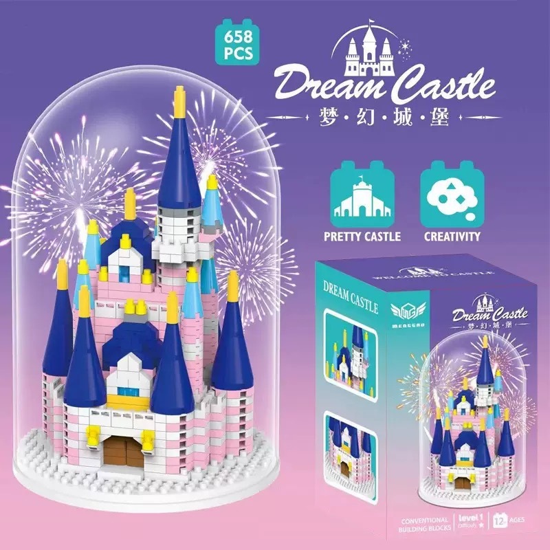 Bộ đồ chơi lắp ráp lâu đài mini cung diện công chúa LÂU ĐÀI DISNEY phong cách DIY mô hình trưng bày kệ trang trí