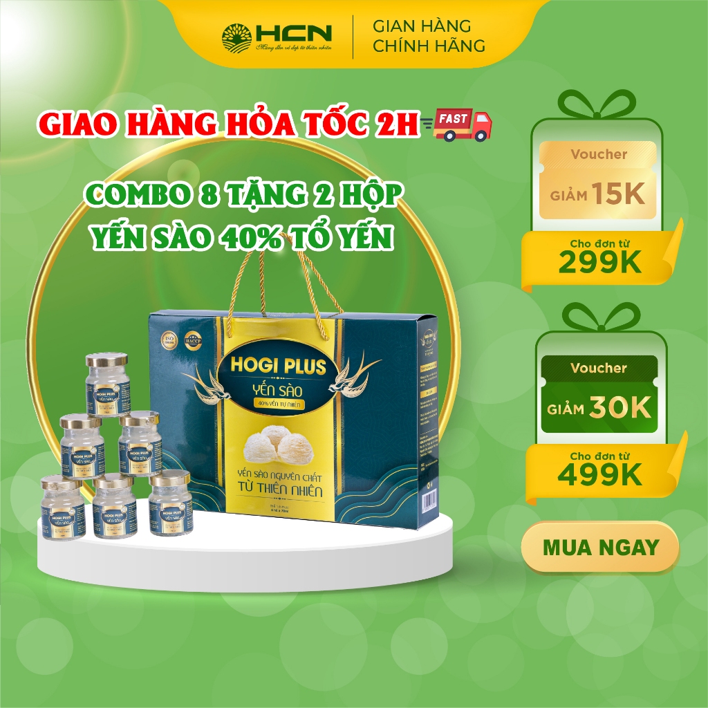 Combo 8 Tặng 2 Hộp Yến Sào 40% HOGI Plus Cung Cấp Dưỡng Chất Cho Cơ Thể Với 60 Hũ Yến 70ml