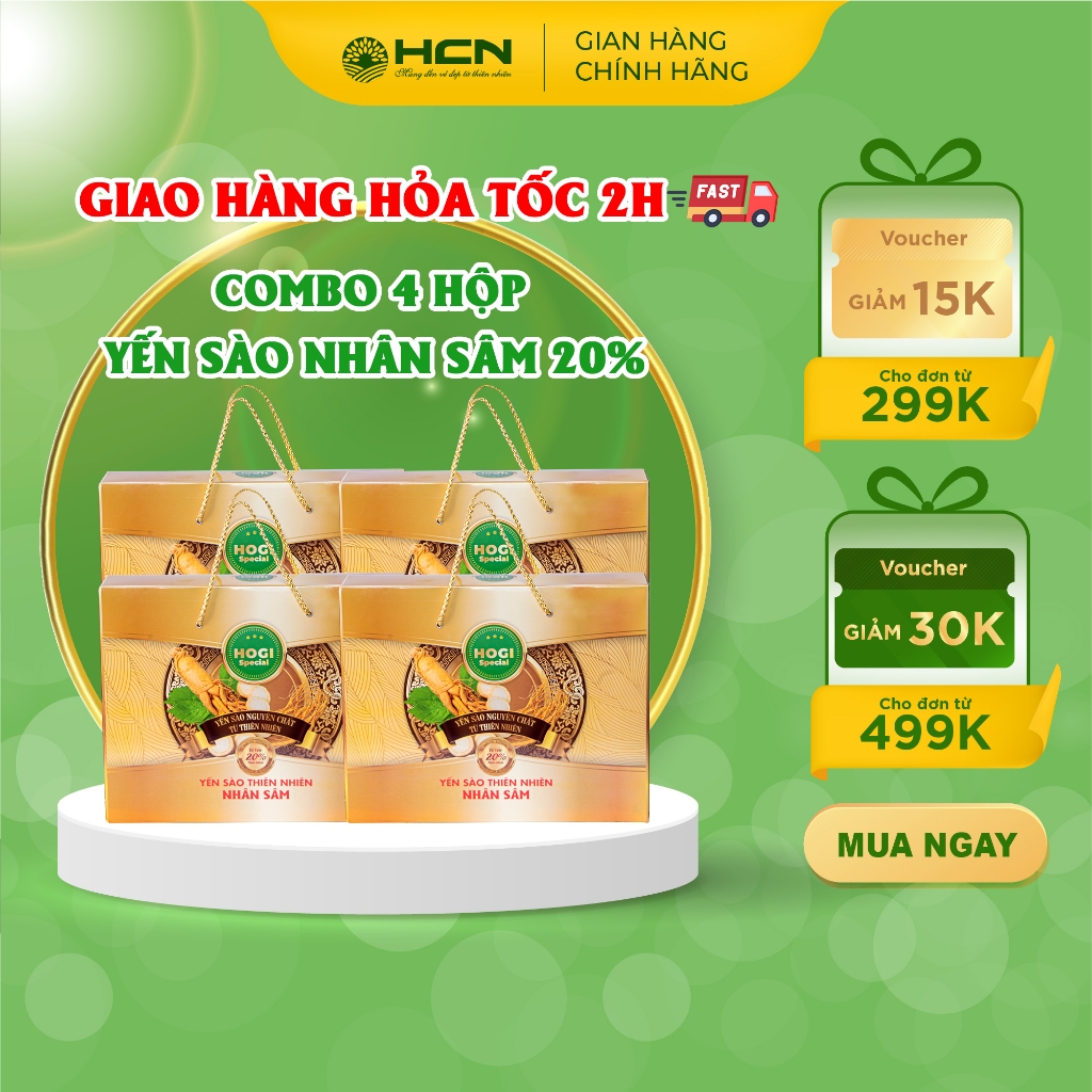 Combo 4 Hộp Yến Sào Nhân Sâm Hogi HCN Special Nguyên Chất Tăng Cường Sức Khỏe, Cải Thiện Trí Nhớ