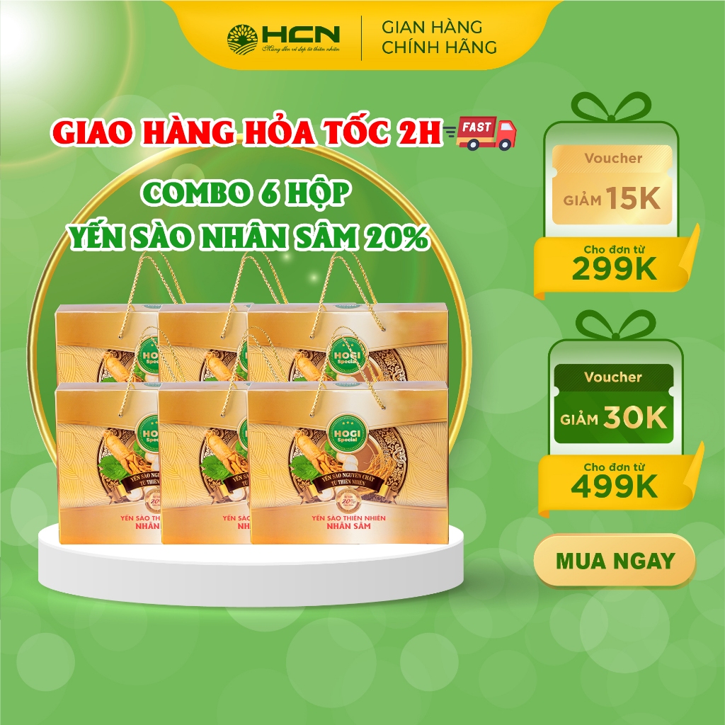 Combo 6 Hộp Yến Sào Nhân Sâm Hogi HCN Special Nguyên Chất Tăng Cường Sức Khỏe, Cải Thiện Trí Nhớ