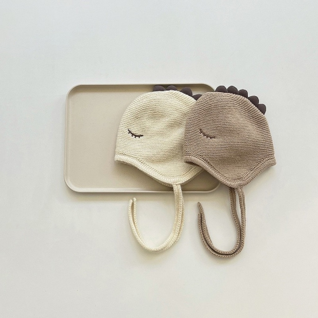 Mũ Len Cho Bé Hình Khủng Long Có Dây Buộc Phù Hợp Cho Bé 0-12 Tháng