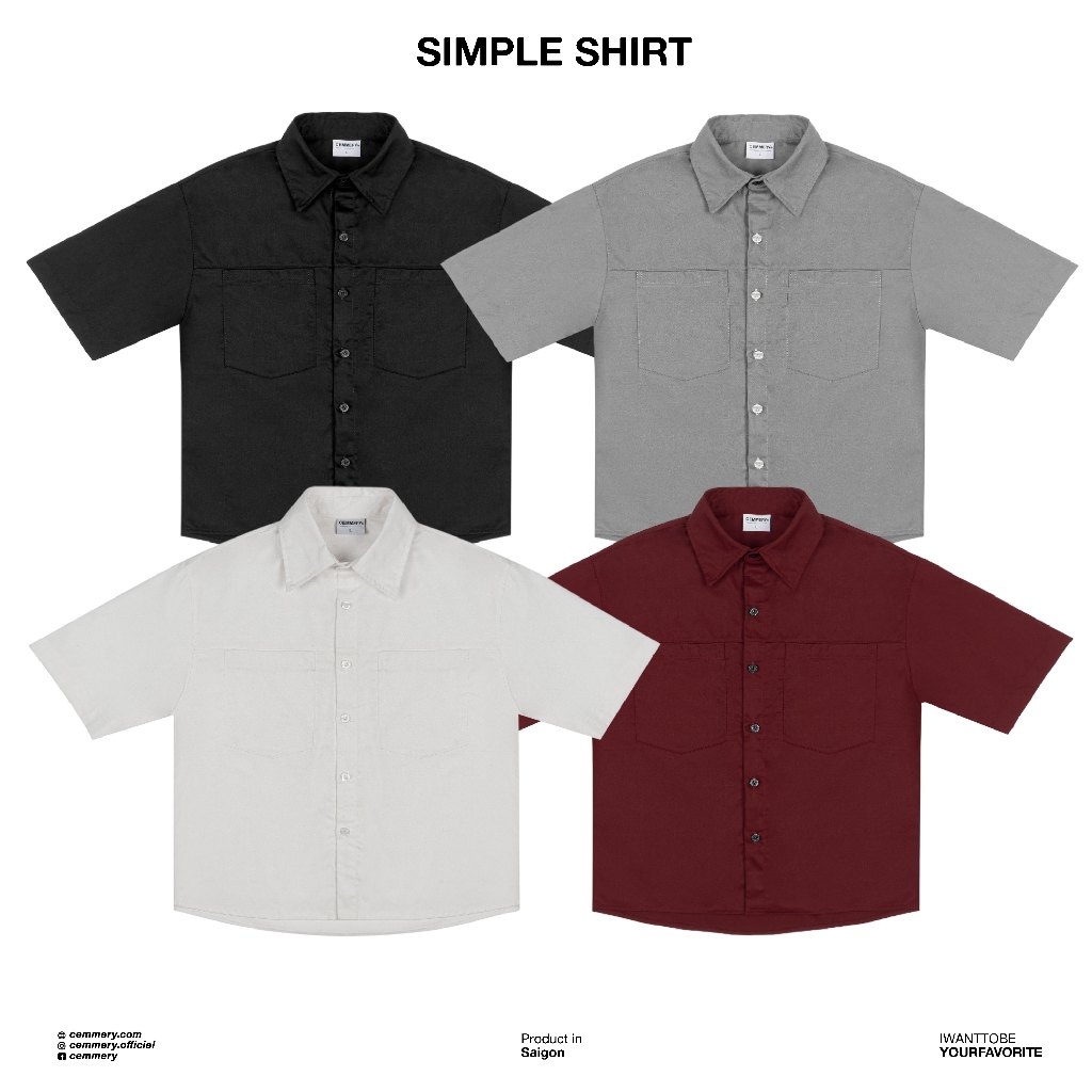 Áo Sơ Mi Tay Ngắn Simple Shirt Form Boxy Chính Hãng Cemmery Kaki cotton Unisex 4 Màu