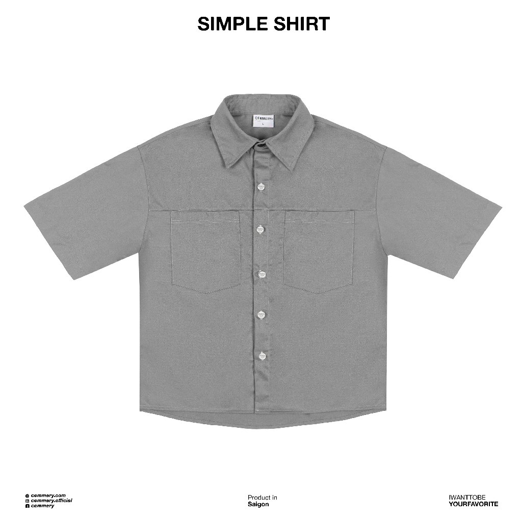 Áo Sơ Mi Tay Ngắn Simple Shirt Form Boxy Chính Hãng Cemmery Kaki cotton Unisex 4 Màu