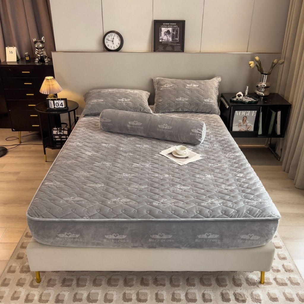 Bộ Ga Gối Nỉ Nhung Lông Thỏ Tặng Kèm Vỏ Gối Ôm, Bộ Ga Gối 4 món : 1ga+ 2 vỏ gối nằm + 1 vỏ gối ôm -T