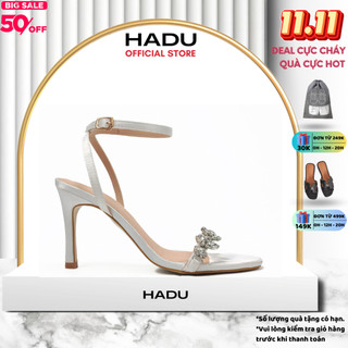 Giày Sandal Cao Gót Quai Đính Đá 7P BUD_CHARM HADU M792, Lụa Satin Cao Cấp, BH 24T