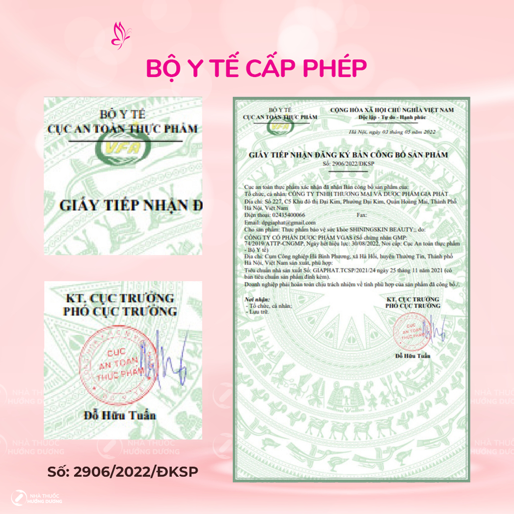 Viên Uống Dưỡng Trắng Da ShiningSkin Beauty - Nâng tông sáng đẹp da hiệu quả và giảm triệu chứng Khô da Nhăn da Nám da