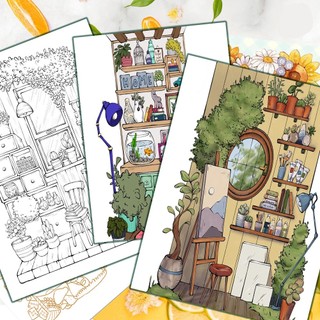 Tranh Tô Màu Line Art Nội Thất Ấm Cúng Chất Giấy Dầy Đẹp Luyện Vẽ Giảm Stress MS0102