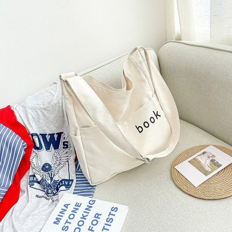 Túi đeo chéo vải canvas đi học nam nữ PEN BOOK có khóa kéo phong cách ulzzang Hàn Quốc, túi đeo vai đựng sách vở laptop