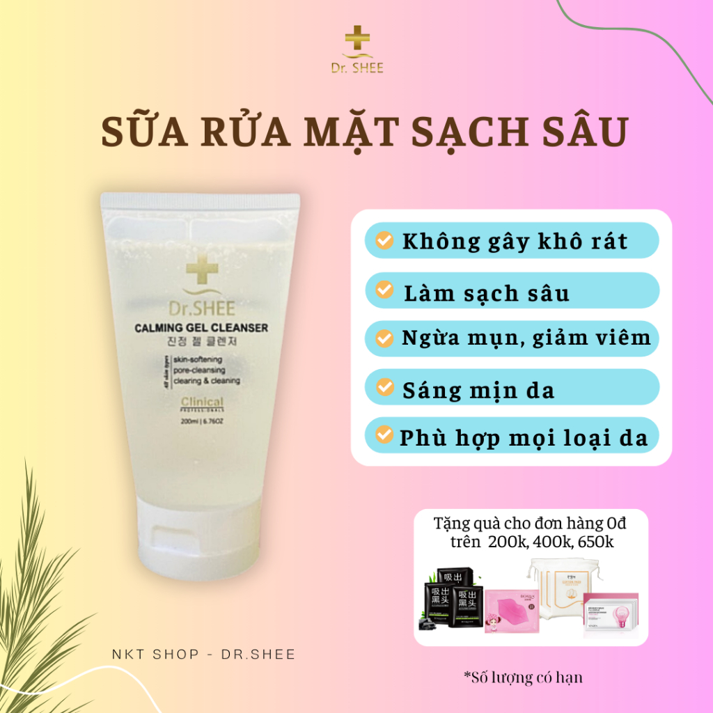 Sữa rửa mặt DRSHEE, Gel rửa mặt cho mọi loại da giúp làm sạch sâu,không khô rát,kích ứng CALMING GEL CLEANSER 200ml