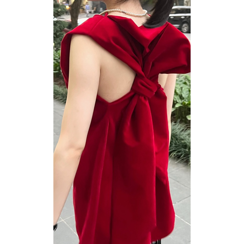 Váy nhung Camille cách điệu thắt nơ sau lưng