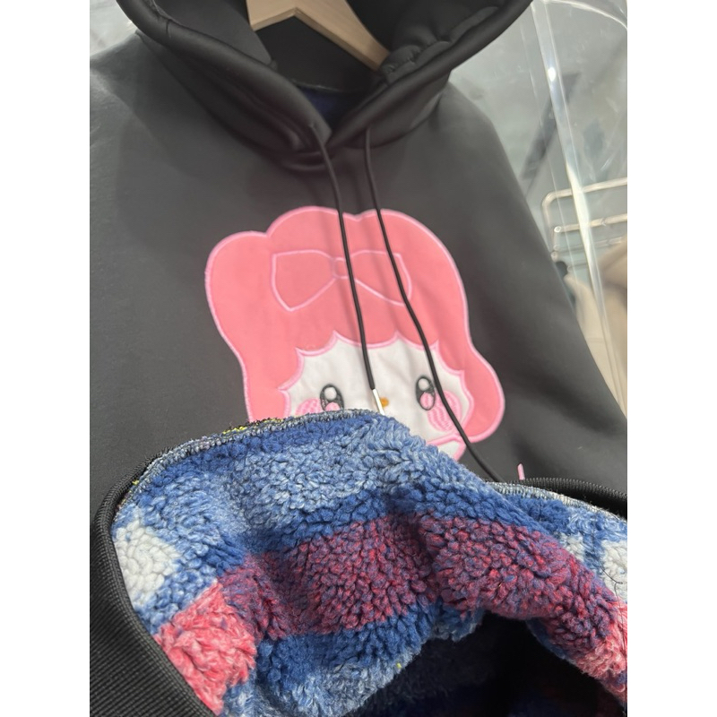 Áo nỉ hoodie lông cừu bé nơ hồng