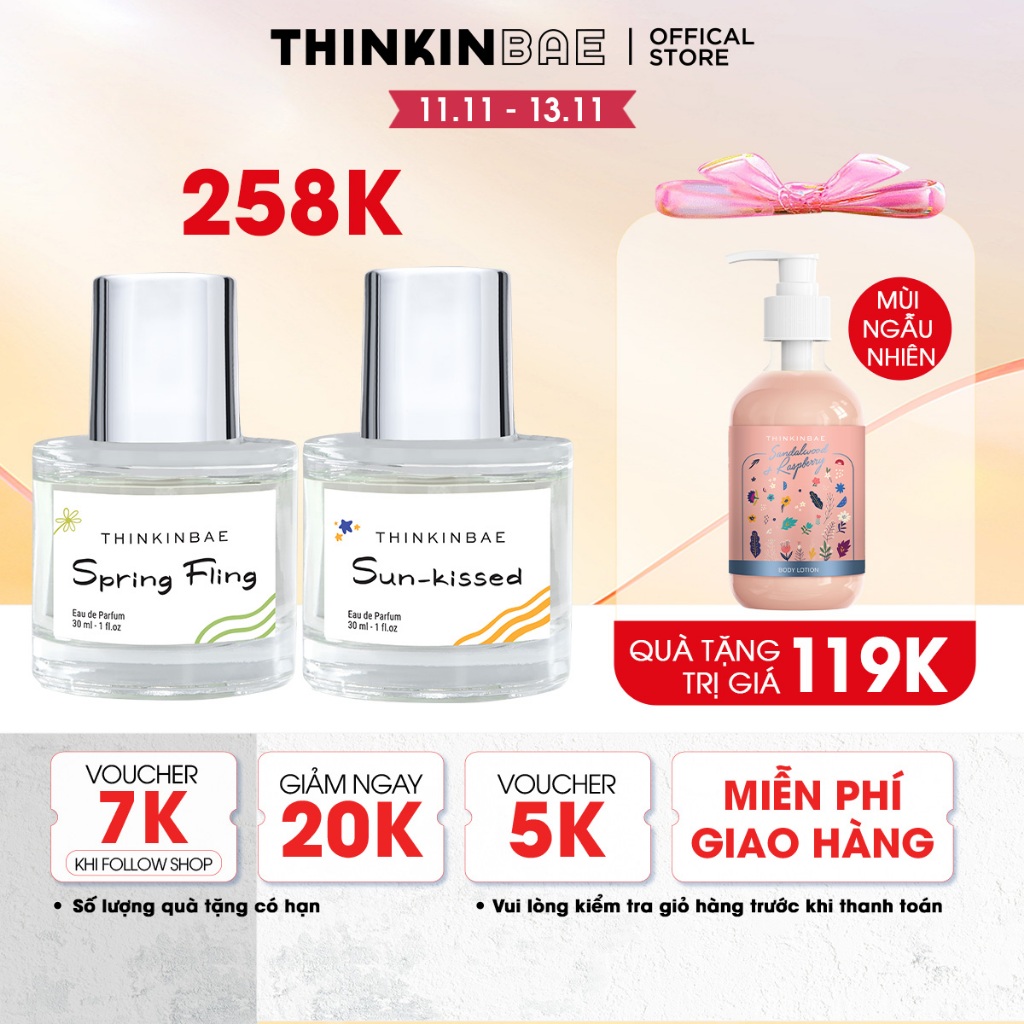 Combo Nước hoa Unisex THINKINBAE Spring Fling hương hoa Anh Đào & Lan Rừng + Sun Kissed hương hoa Nhài & Phong Lữ 30ml