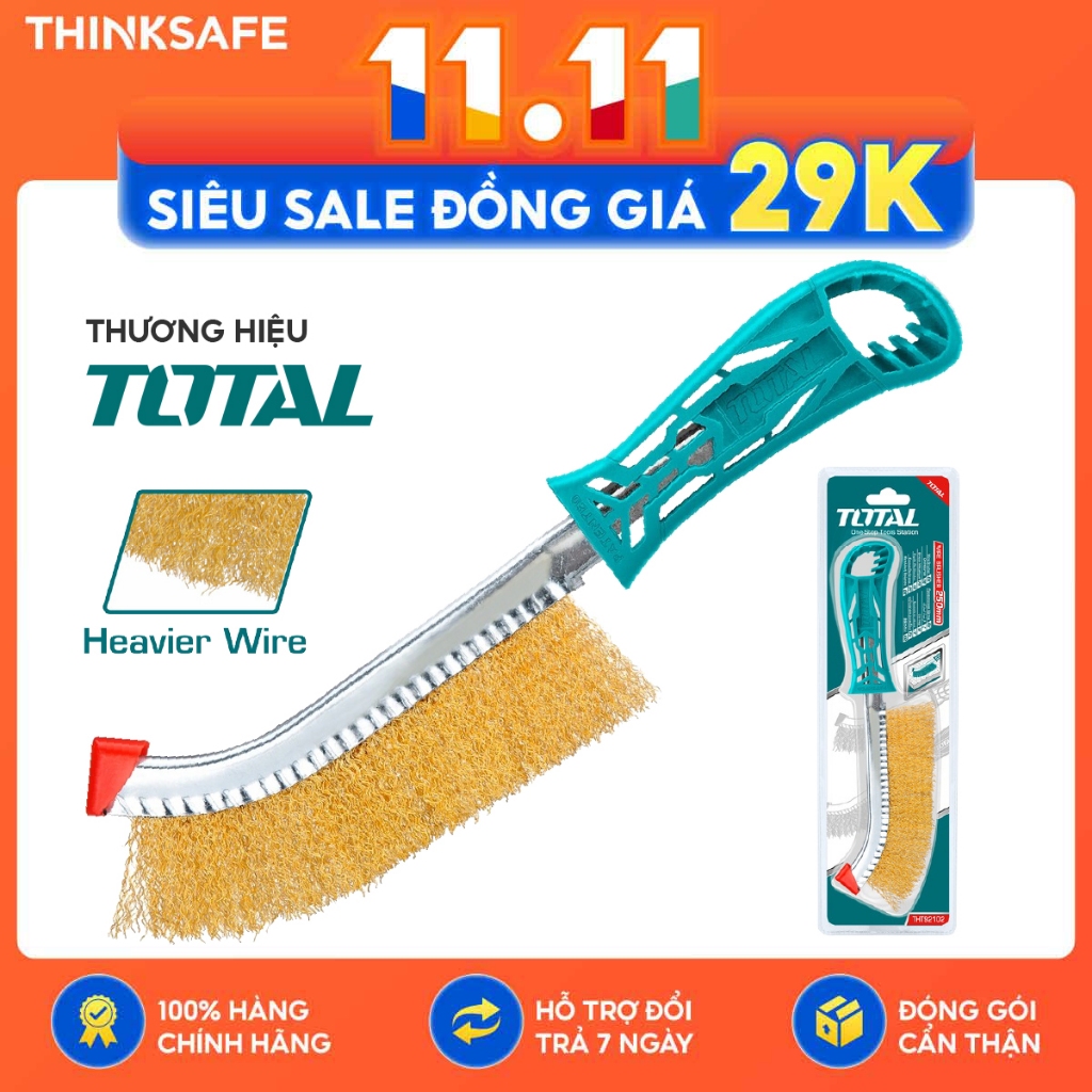 Bàn chải thép đồng Total THT92102 chiều dài 250mm giúp làm sạch các vết nứt đánh rỉ sắt tay cầm chắc chắn - Thinksafe
