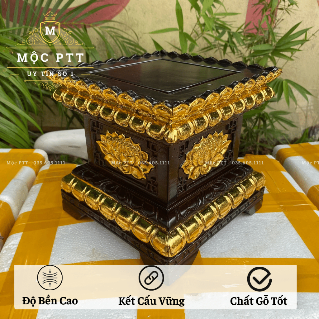 Đôn Vuông , Đế Vuông mẫu Hoa Sen gỗ Hương Đá màu cổ kích thước mặt 20 25 30 35 40 cm kê tượng Phật