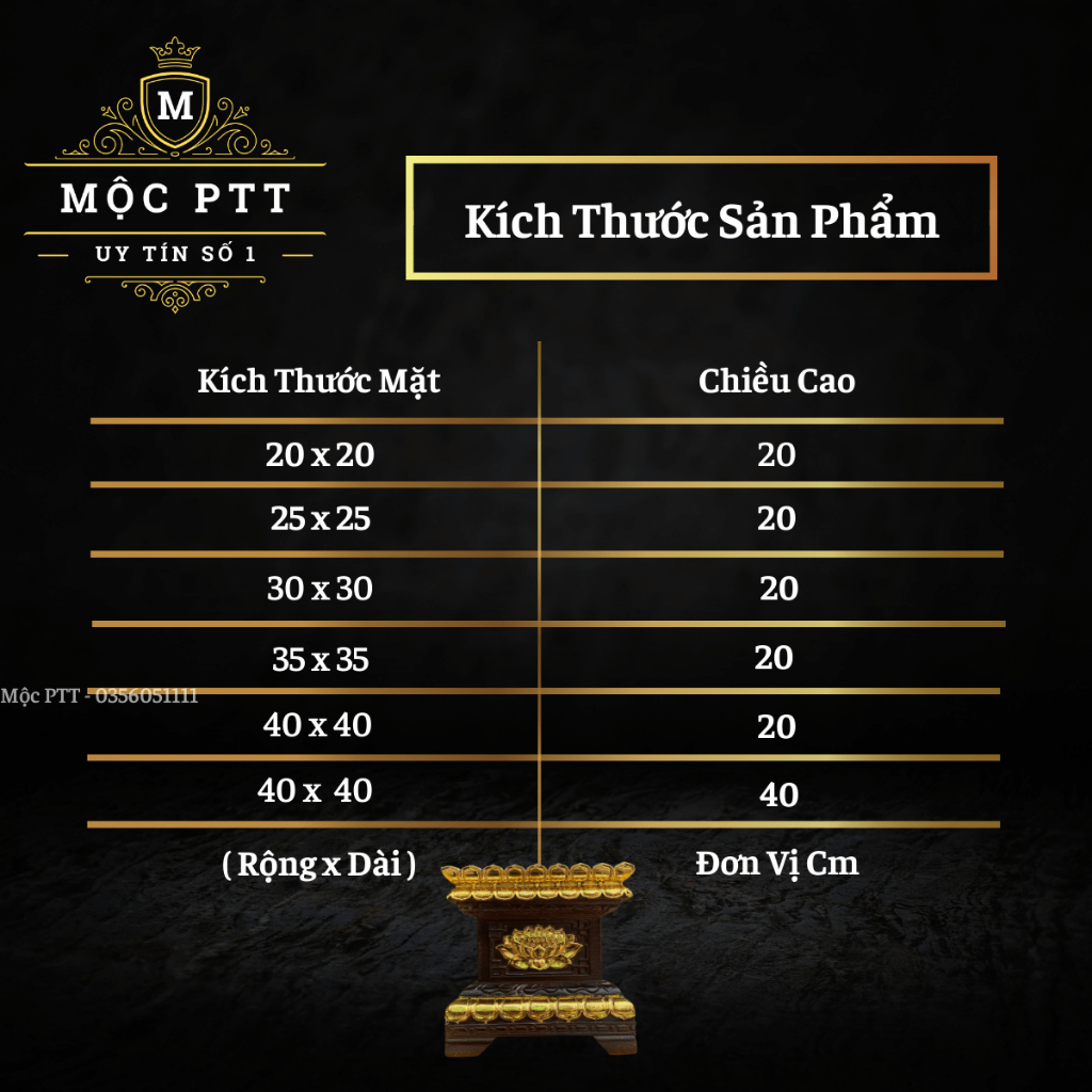 Đôn Vuông , Đế Vuông mẫu Hoa Sen gỗ Hương Đá màu cổ kích thước mặt 20 25 30 35 40 cm kê tượng Phật