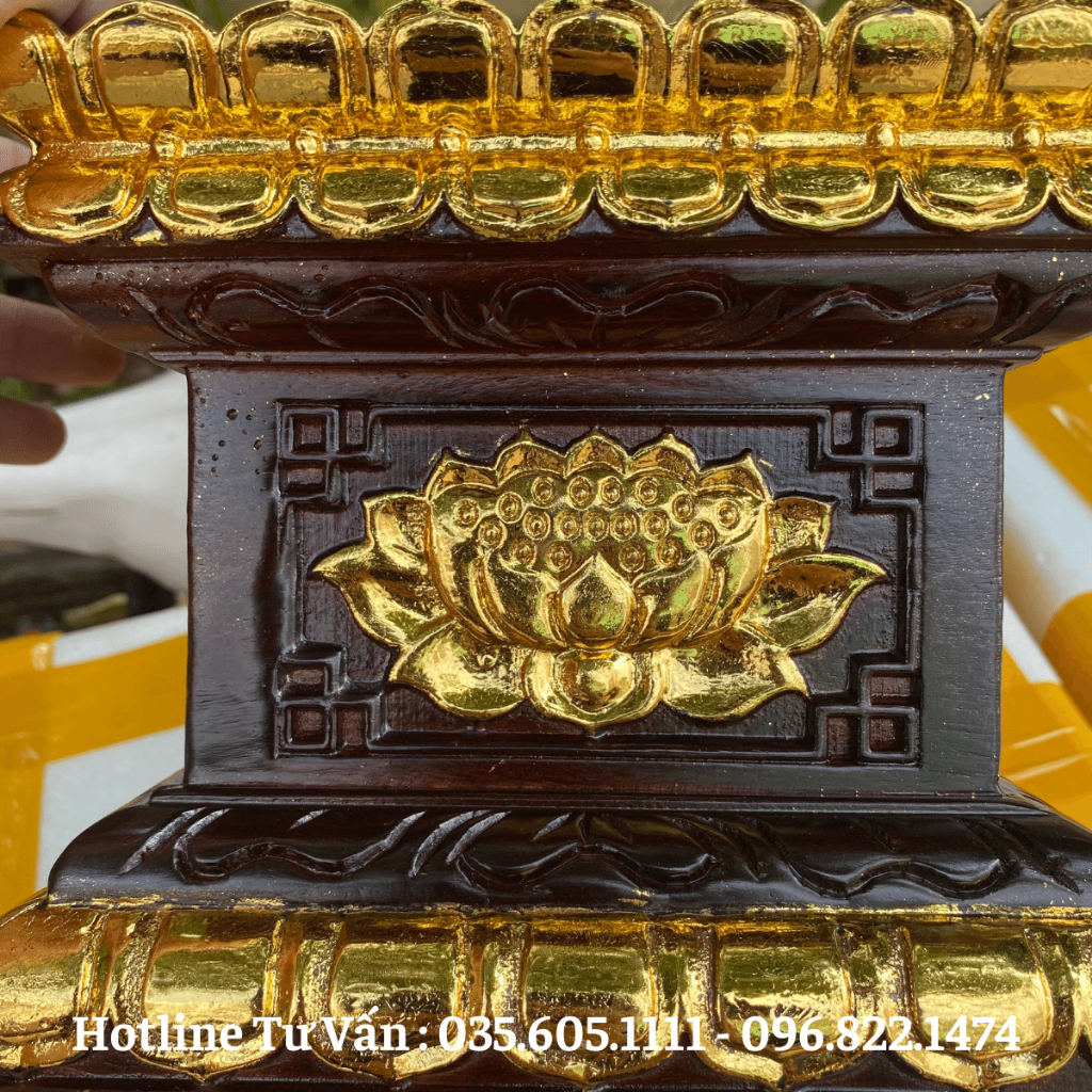 Đôn Vuông , Đế Vuông mẫu Hoa Sen gỗ Hương Đá màu cổ kích thước mặt 20 25 30 35 40 cm kê tượng Phật