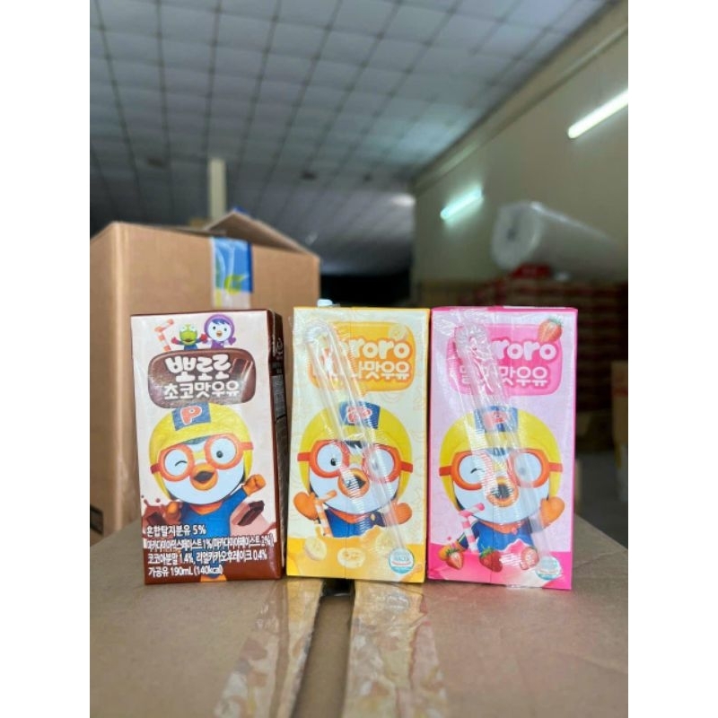 Sữa Dinh Dưỡng Pororo Hàn Quốc Vị Chuối/ Dâu/ Socola, Sữa Tươi Pororo Hộp 190ml- Chị Vịt Shop