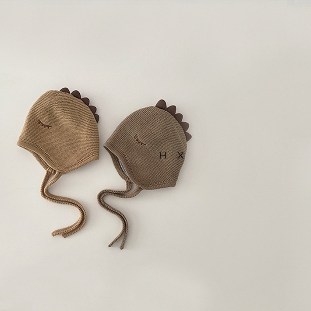 Mũ Len Cho Bé Hình Khủng Long Có Dây Buộc Phù Hợp Cho Bé 0-12 Tháng