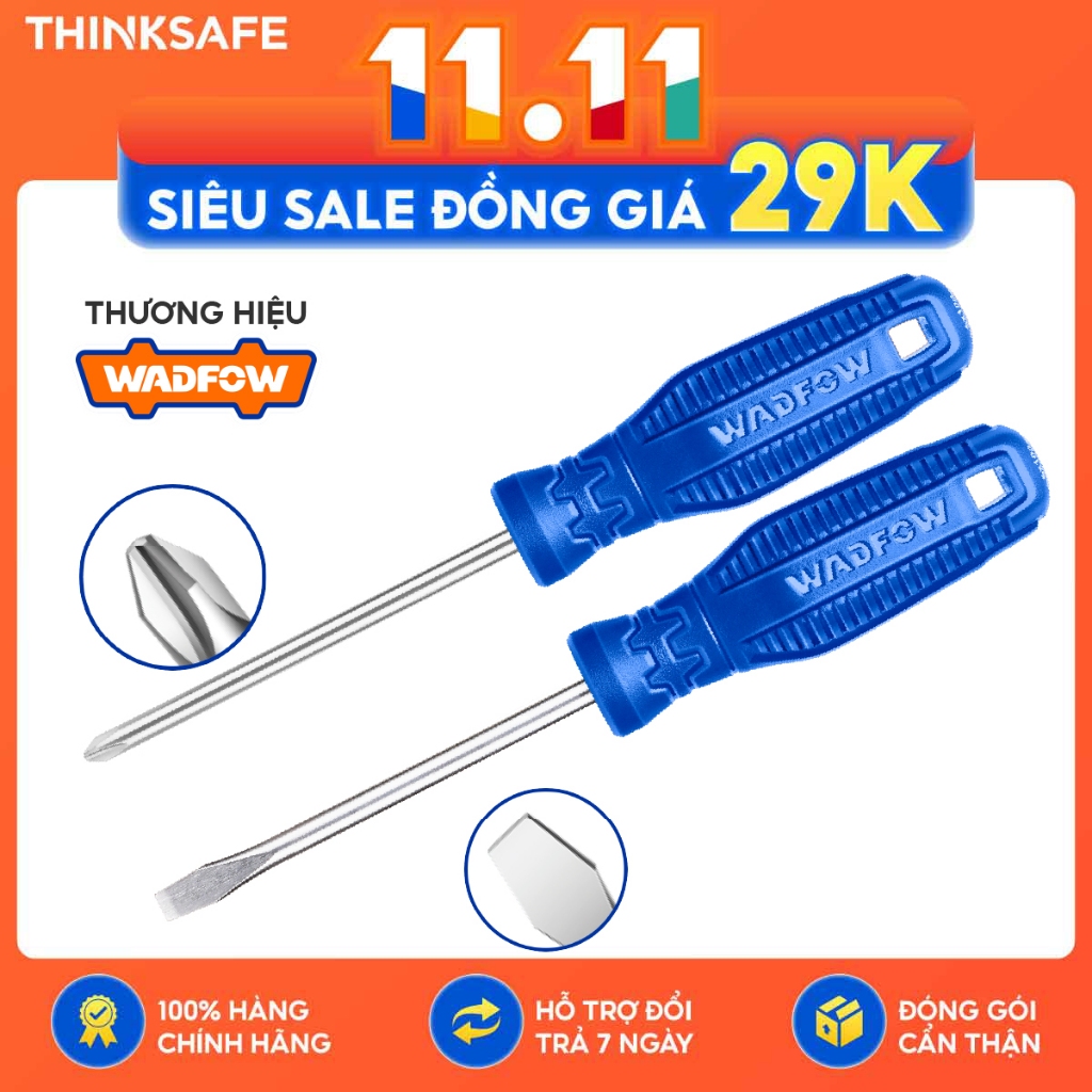 Bộ 2 tua vít dẹp và tua vít bake 100mm Wadfow WSS2302 thân tròn chất liệu 40cr mũi SL6.5 PH2 tô vít Wadfow chính hãng