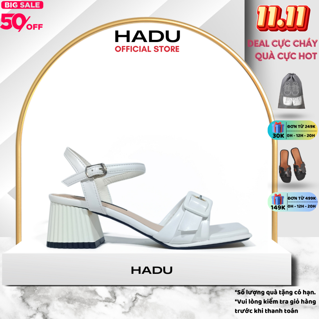 Giày Sandal Gót Vuông 5P Quai Bản Ngang Khóa Vuông LUX HADU M598, BH 24 Tháng