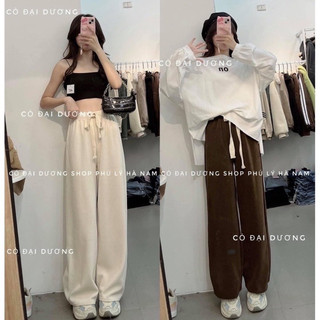 Quân ống suông lưng cao dây bản to , quần nhung tăm ống rộng