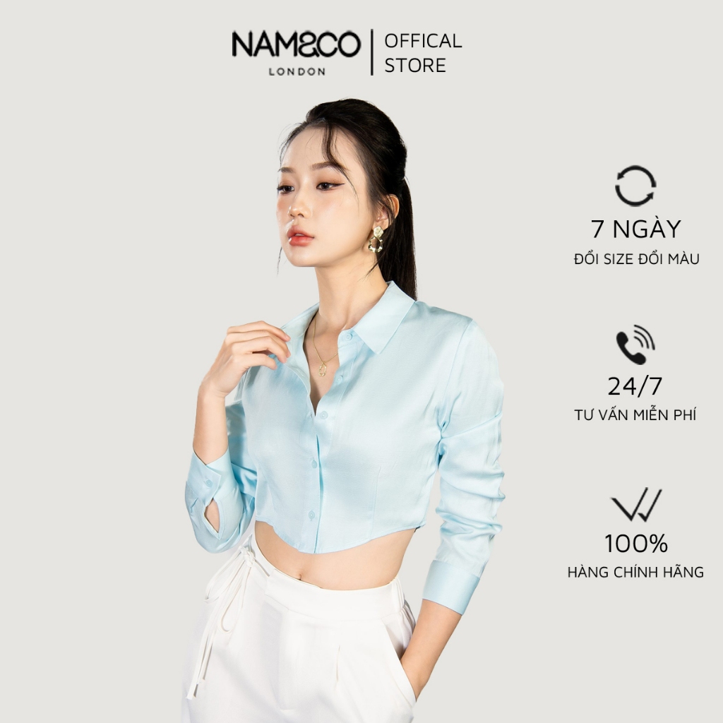 Áo sơ mi dài tay nữ Namandco dáng ôm croptop vải lụa mềm cao cấp  size S, M, L màu trắng, xanh NB0267