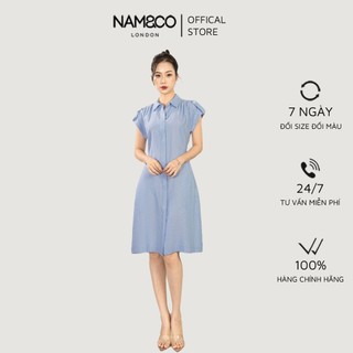 Đầm dài qua gối  nữ Namandco có chun sau lưng  thanh lịch size S, M, L, XL màu xanh ND0319