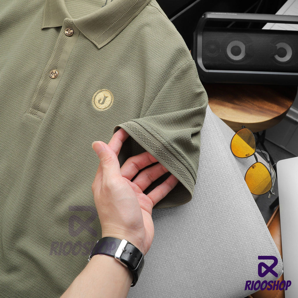 Áo thun nam polo trơn, áo thun nam có cổ basic vnxk có size lớn, màu đen, xanh rêu, vàng RIOOSHOP RSP012