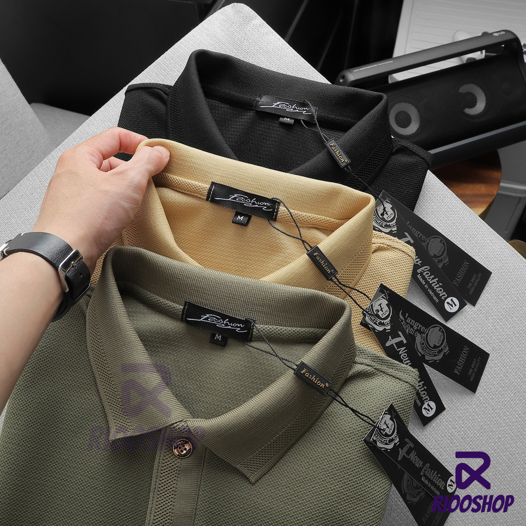 Áo thun nam polo trơn, áo thun nam có cổ basic vnxk có size lớn, màu đen, xanh rêu, vàng RIOOSHOP RSP012