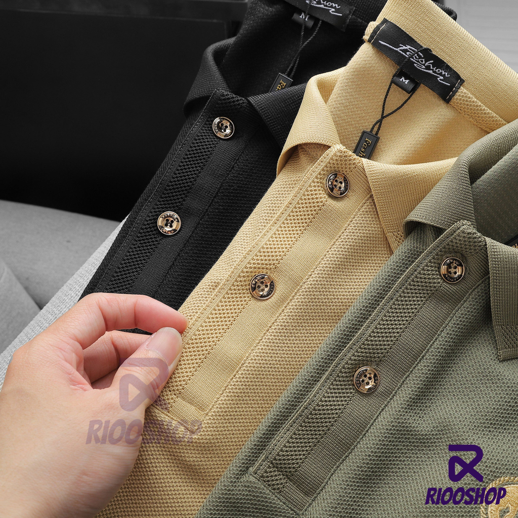 Áo thun nam polo trơn, áo thun nam có cổ basic vnxk có size lớn, màu đen, xanh rêu, vàng RIOOSHOP RSP012
